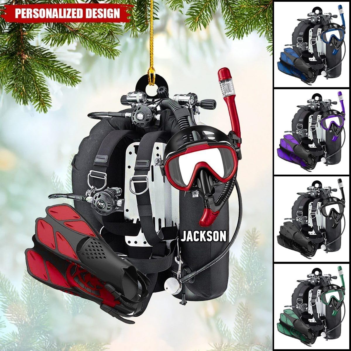 Personalized Diver Christmas Ornament – Custom Name Scuba Diving 2D Flat Acrylic Ornament, Gift for Divers and Ocean Lovers, Sport Holiday Decoration TSD7