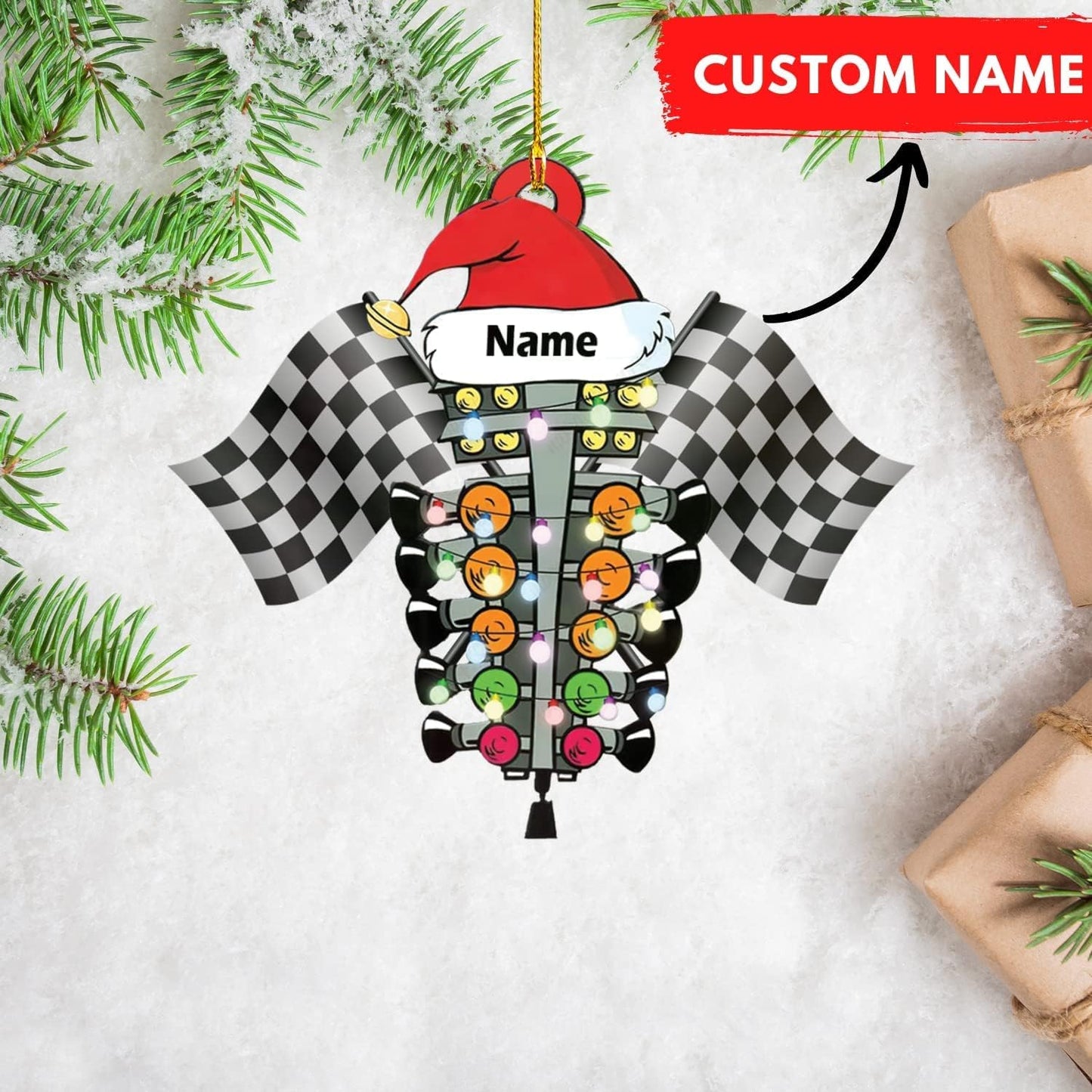 Personalized Racing Car Ornament – Custom Name Acrylic Race Car Christmas Decoration, Car Lover Gift TR15