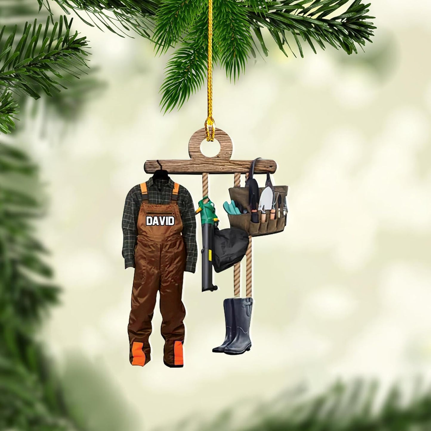 Personalized Gardening Acrylic Ornament – Custom Name Garden Tools Christmas Tree Decoration for Gardeners & Plant Lovers TG11