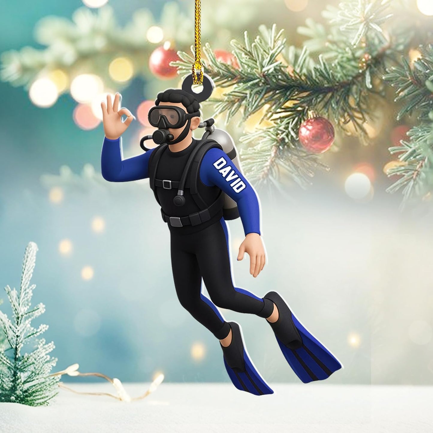 Custom Name Diving Ornament – Personalized Acrylic Scuba Diver Christmas Keepsake, Underwater Gift TSD19