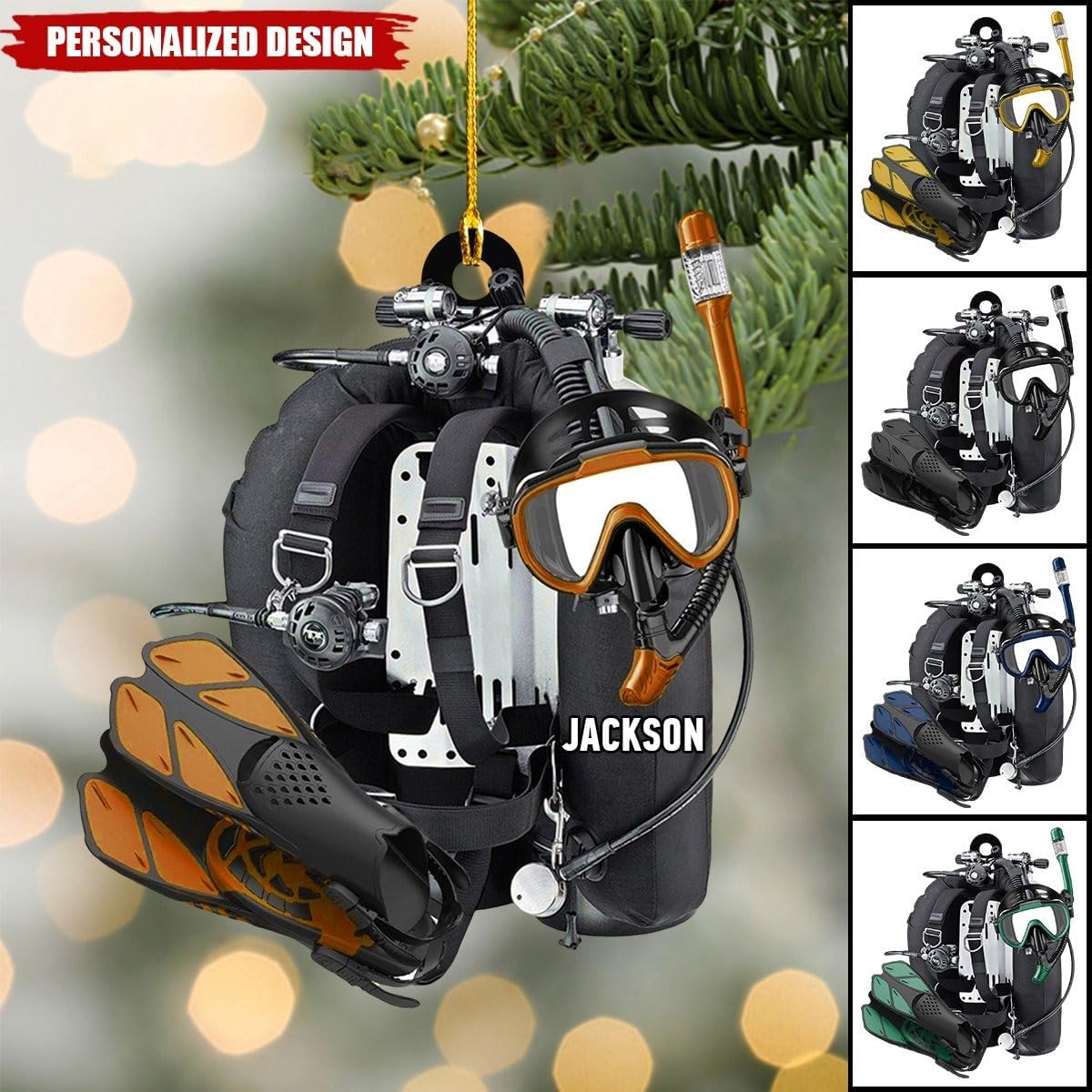 Personalized Diver Christmas Ornament – Custom Name Scuba Diving 2D Flat Acrylic Ornament, Gift for Divers and Ocean Lovers, Sport Holiday Decoration TSD7