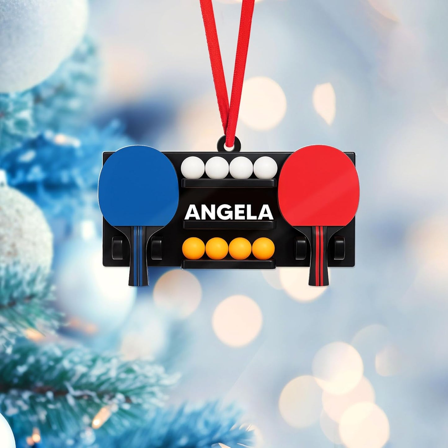 Custom Table Tennis Christmas Ornament – Personalized Ping Pong Player Gift, Acrylic 2D Flat Holiday Decoration, Unique Xmas Keepsake TT6