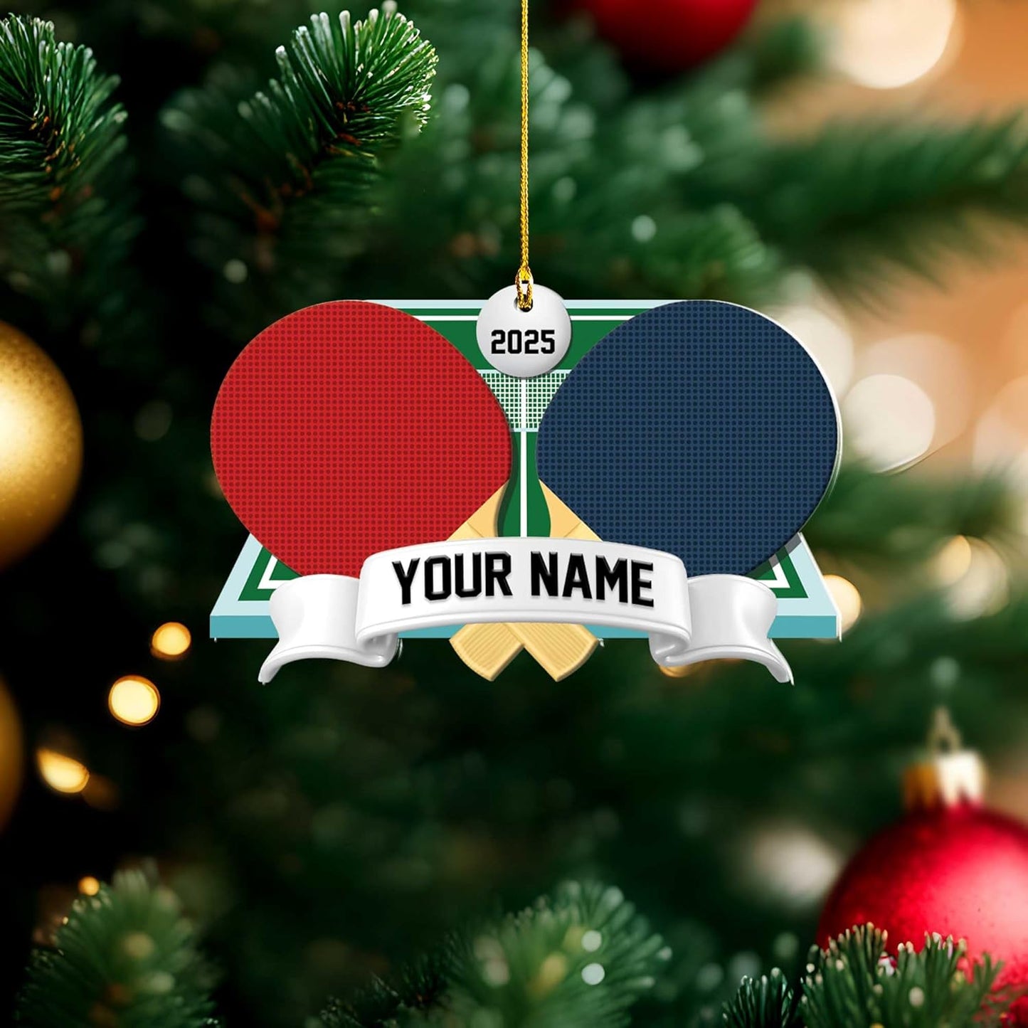 Custom Ping Pong Christmas Ornament – Personalized Acrylic Table Tennis Gift, Sport Holiday Tree Decoration, Flat 2D Design TT13