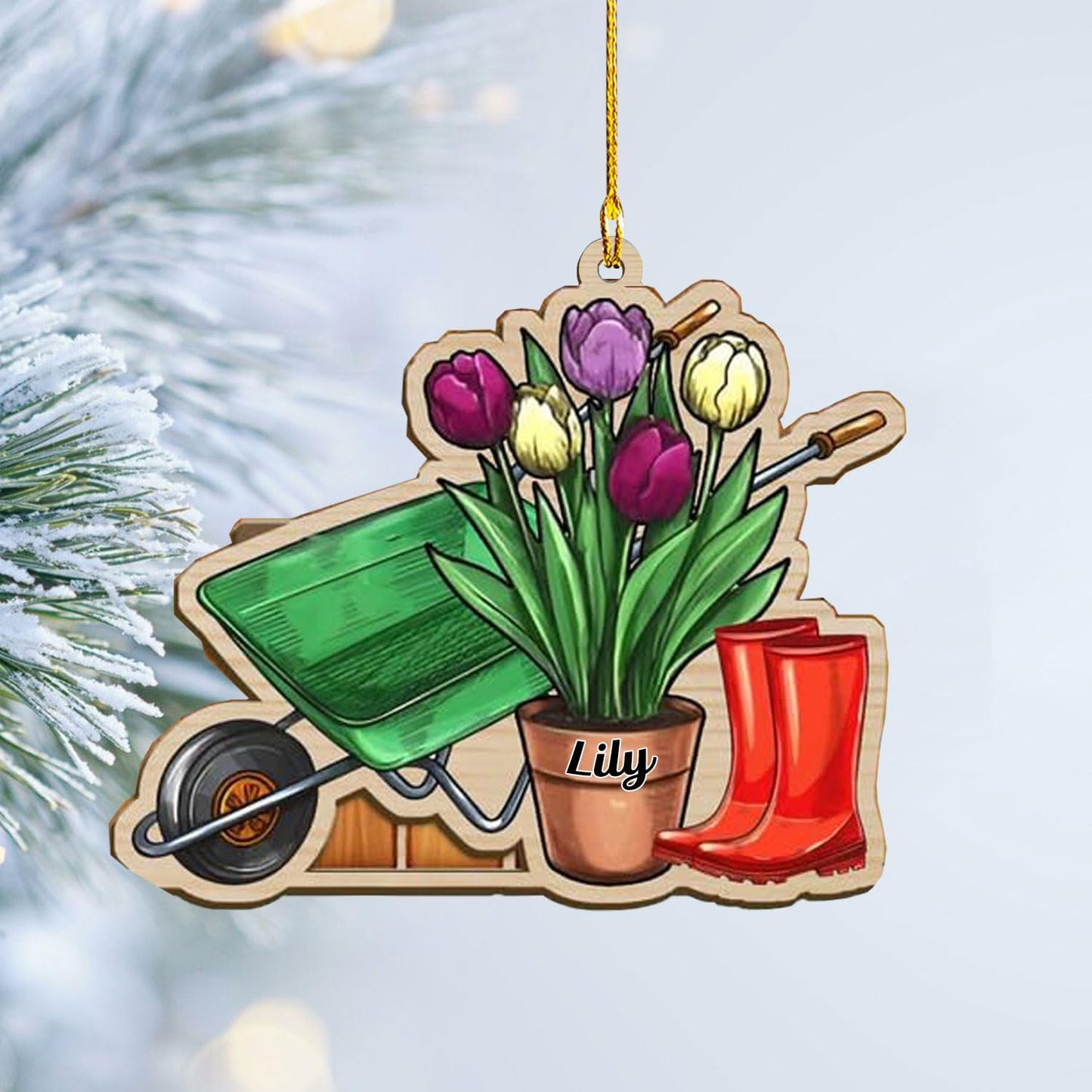 Custom Gardening Ornament with Name – Garden Tools Acrylic Christmas Decor for Gardeners & Green Thumb Lovers TG45