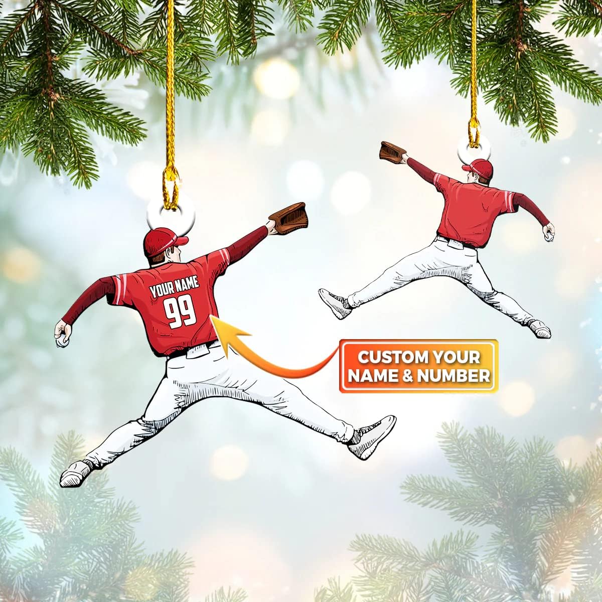 Personalized Baseball Christmas Ornament – Custom Name Acrylic Ornament, Sports Holiday TH43