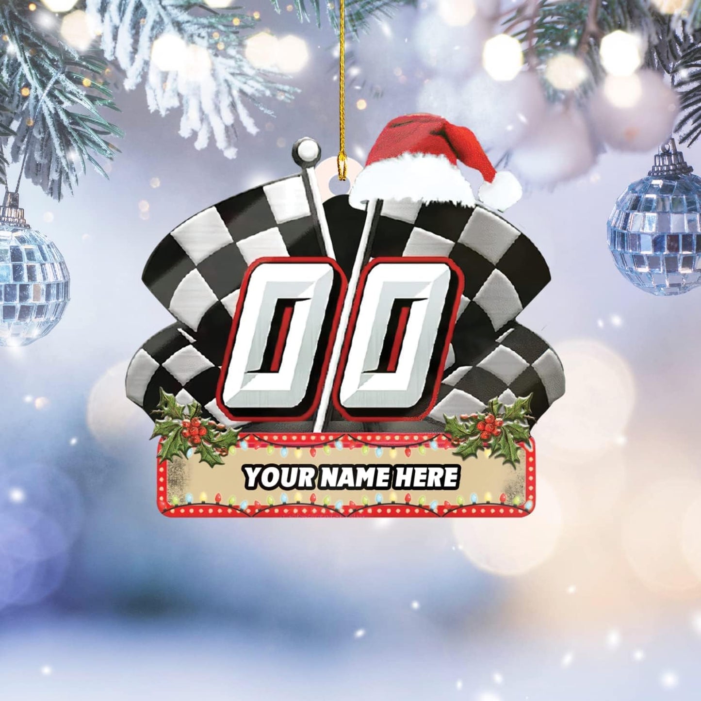 Personalized Racing Car Ornament – Custom Name Acrylic Race Car Christmas Decoration, Car Lover Gift TR16