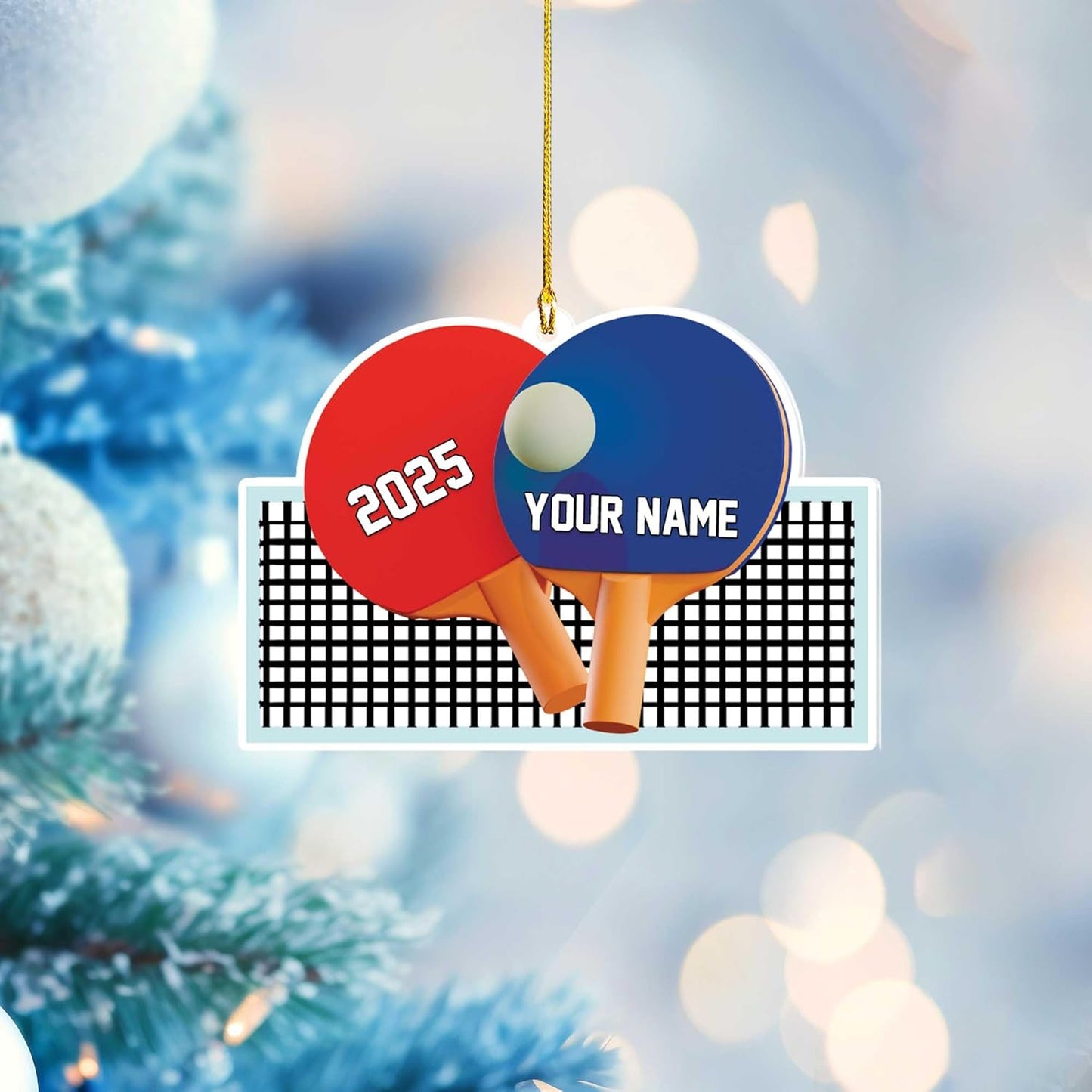 Custom Table Tennis Ornament – Personalized Acrylic 2D Flat Ping Pong Christmas Gift for Athletes TT14
