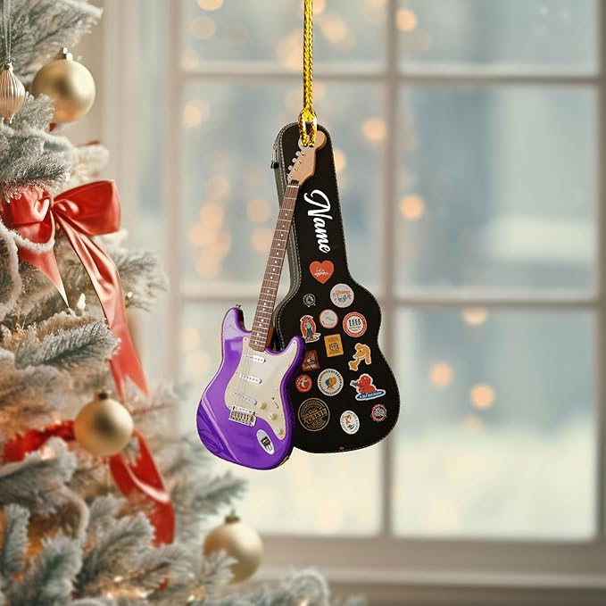 Custom Electric and Acoustic Guitar Christmas Ornament - Guitar Ornament Gift LL26