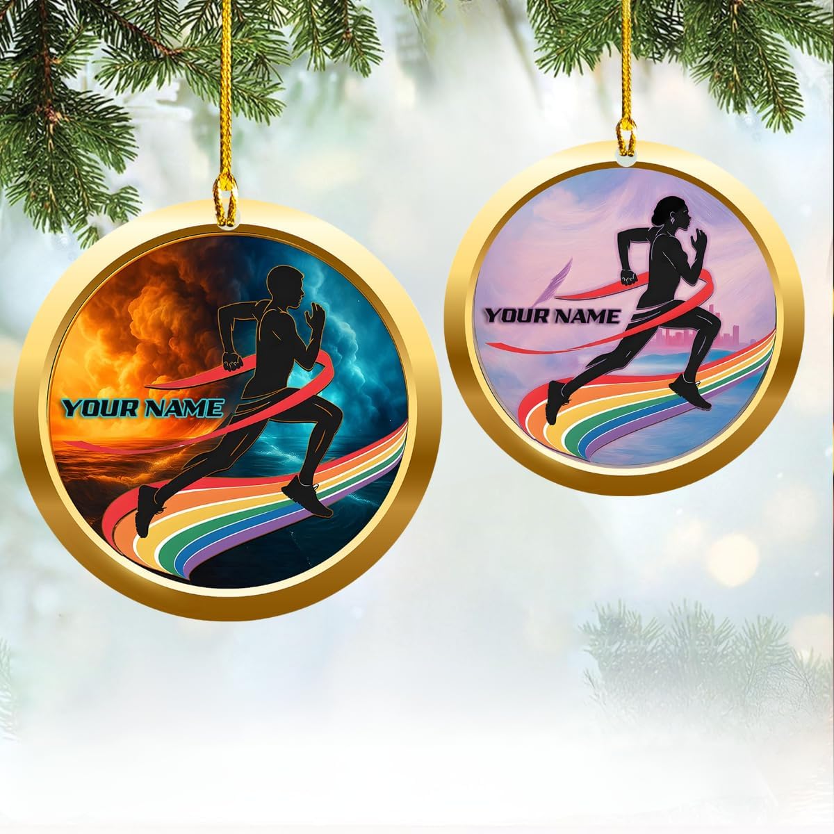 Custom Running 2D Flat Ornament – Personalized Marathon Acrylic Gift, Athlete Christmas Decoration TM6