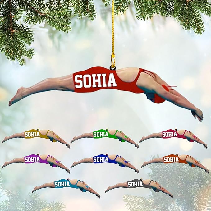 Personalized Swimming Ornament - Custom Swimmer Christmas Gift for Boys, Girls & Pool Lovers LL5