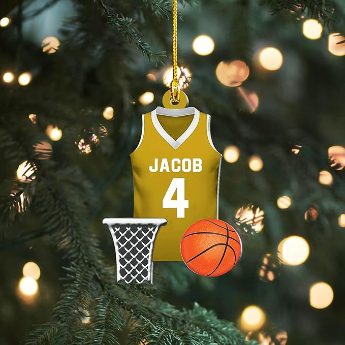 Personalized Basketball Christmas Ornament – Custom Name Acrylic Ornament, Sports Holiday Decoration, Basketball Player Gift N14