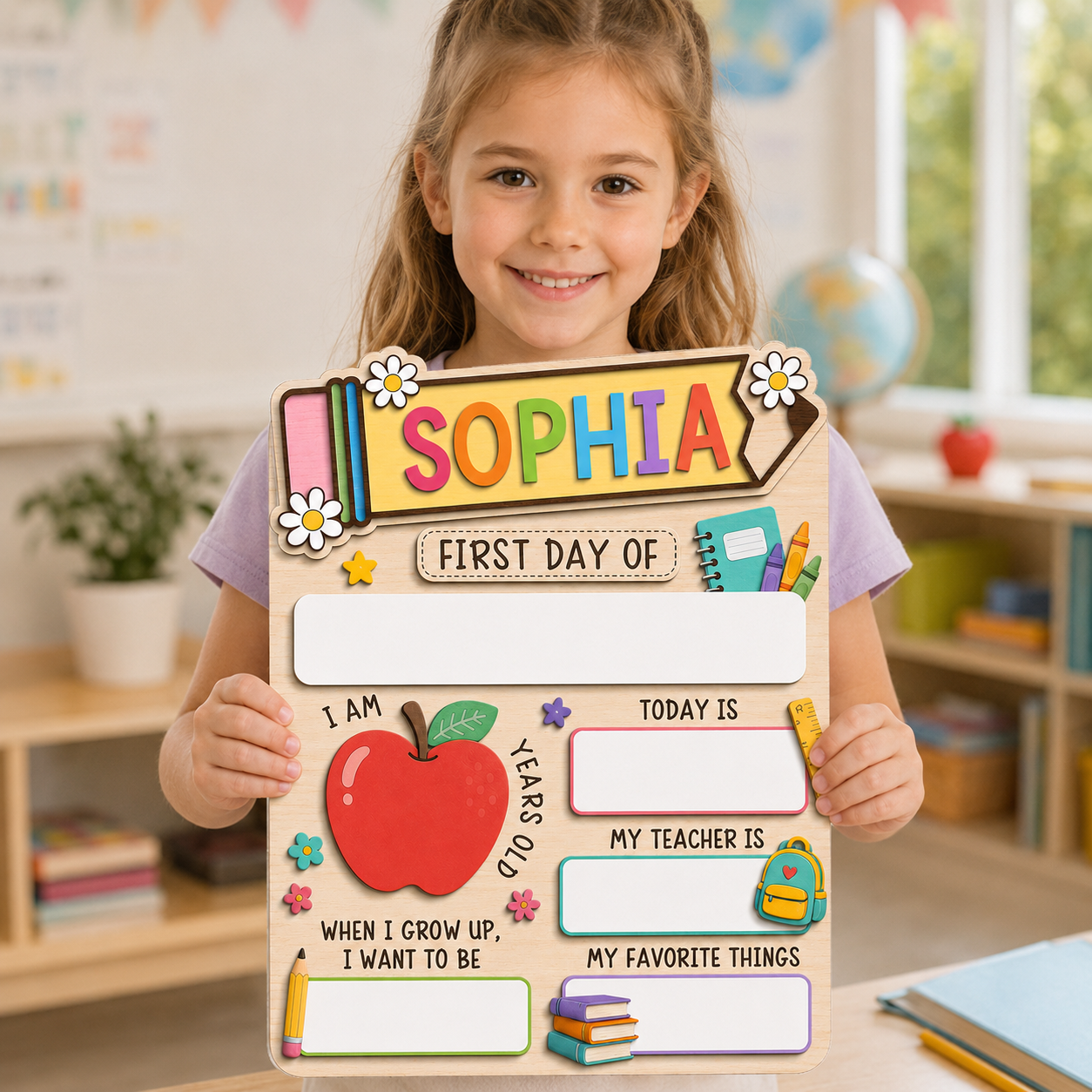 Personalized Preschool Kindergarten Sign, First Day Last Day School Board THUC99