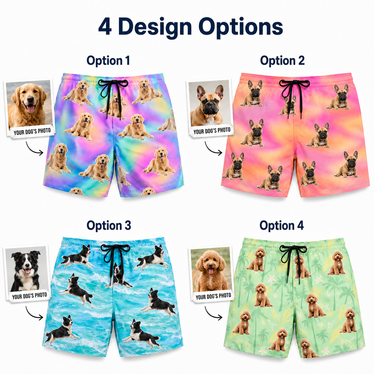 Custom Pet Face Beach Trunks Personalized Dog Photo Shorts for Dog Dads THUC99