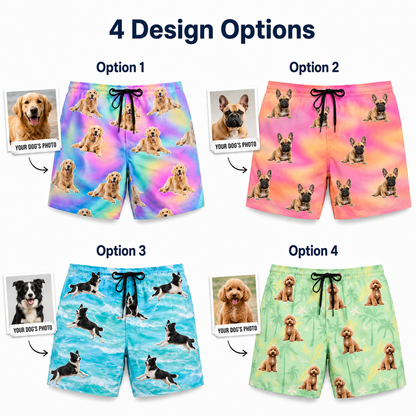 Custom Pet Face Beach Trunks Personalized Dog Photo Shorts for Dog Dads THUC99