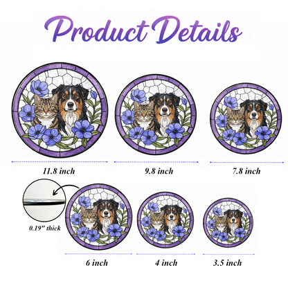 Custom Dog & Cat Stained Glass Suncatcher – Personalized Pet Portrait Window Hanging THUC99