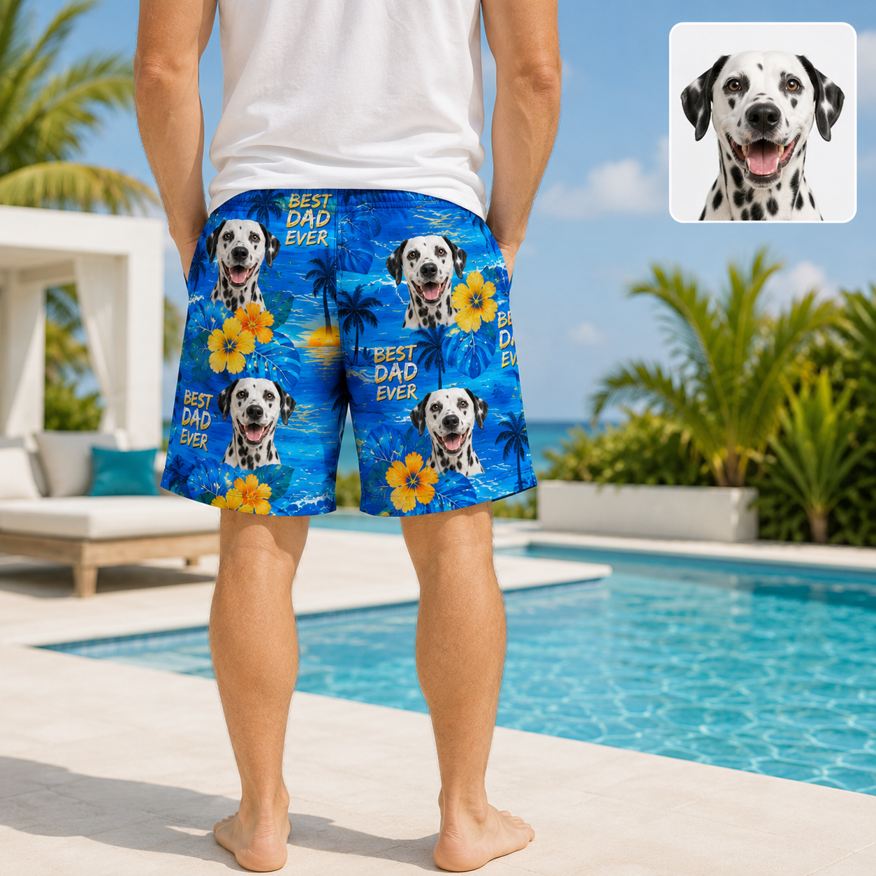Custom Pet Portrait Beach Shorts Personalized Dog Lover Swim Trunks Gift THUC99