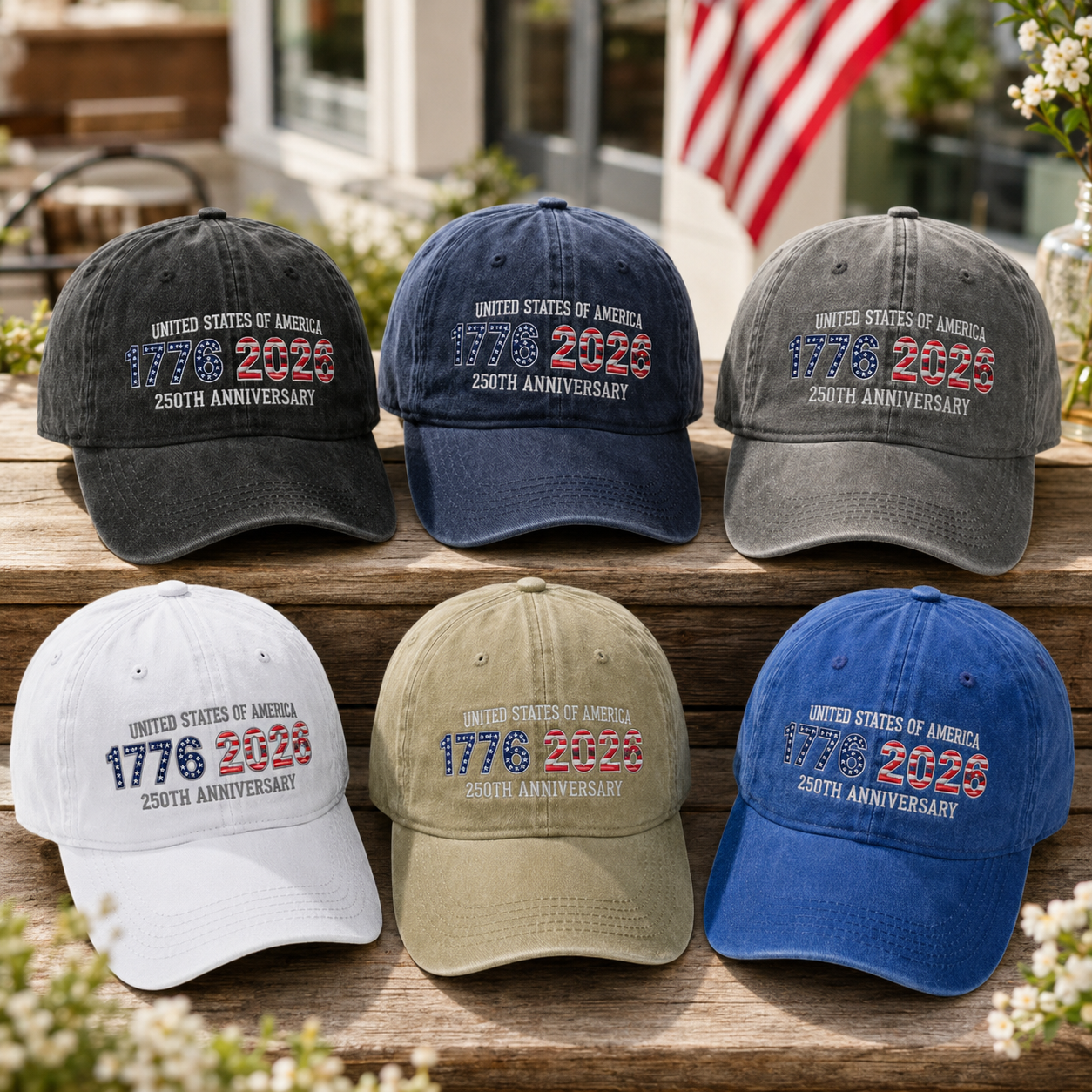 USA 250th Years Embroidered Hat American History Celebration Vintage Cap THUC99