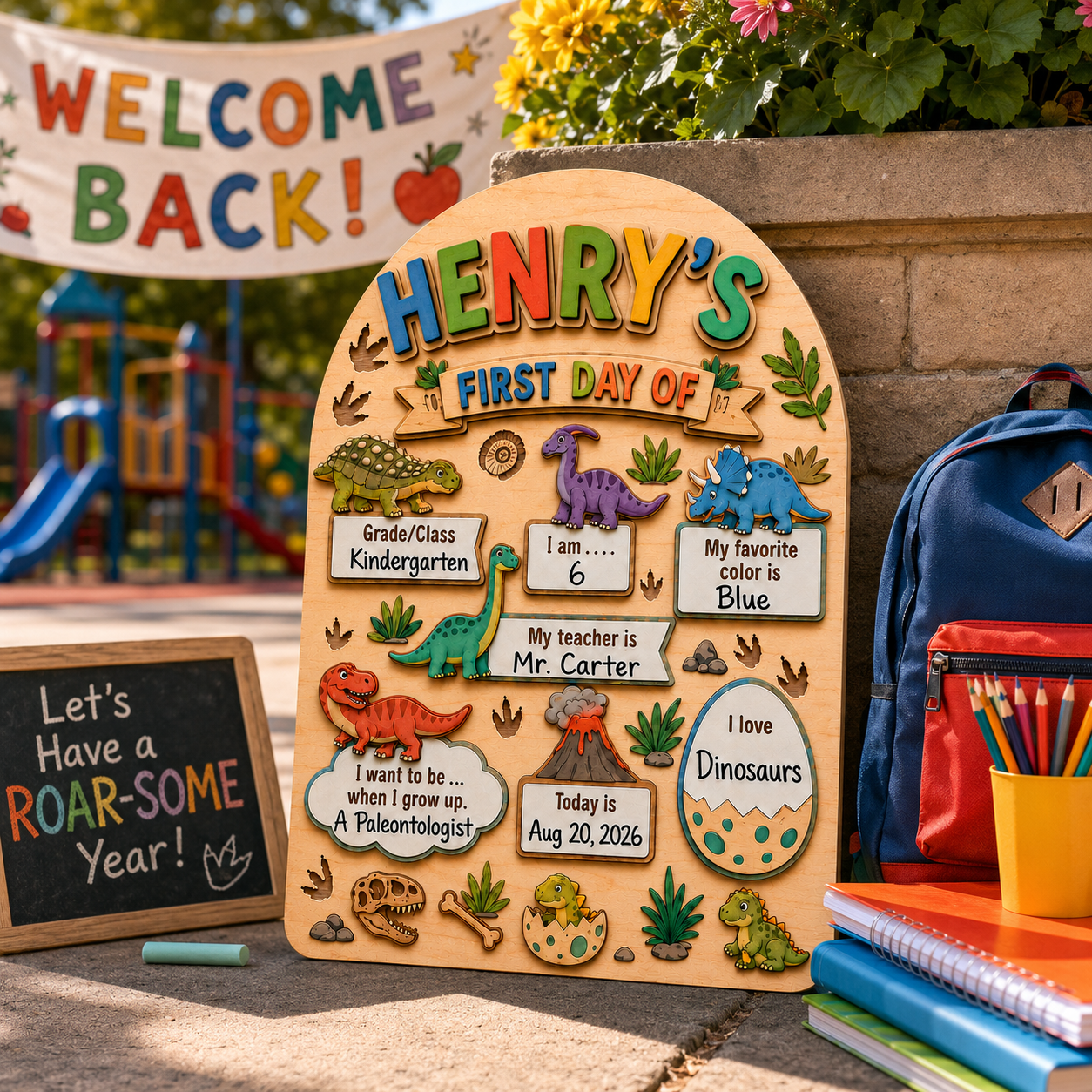 Custom Name First Day of School Sign, Personalized Last Day School Keepsake Board THUC99