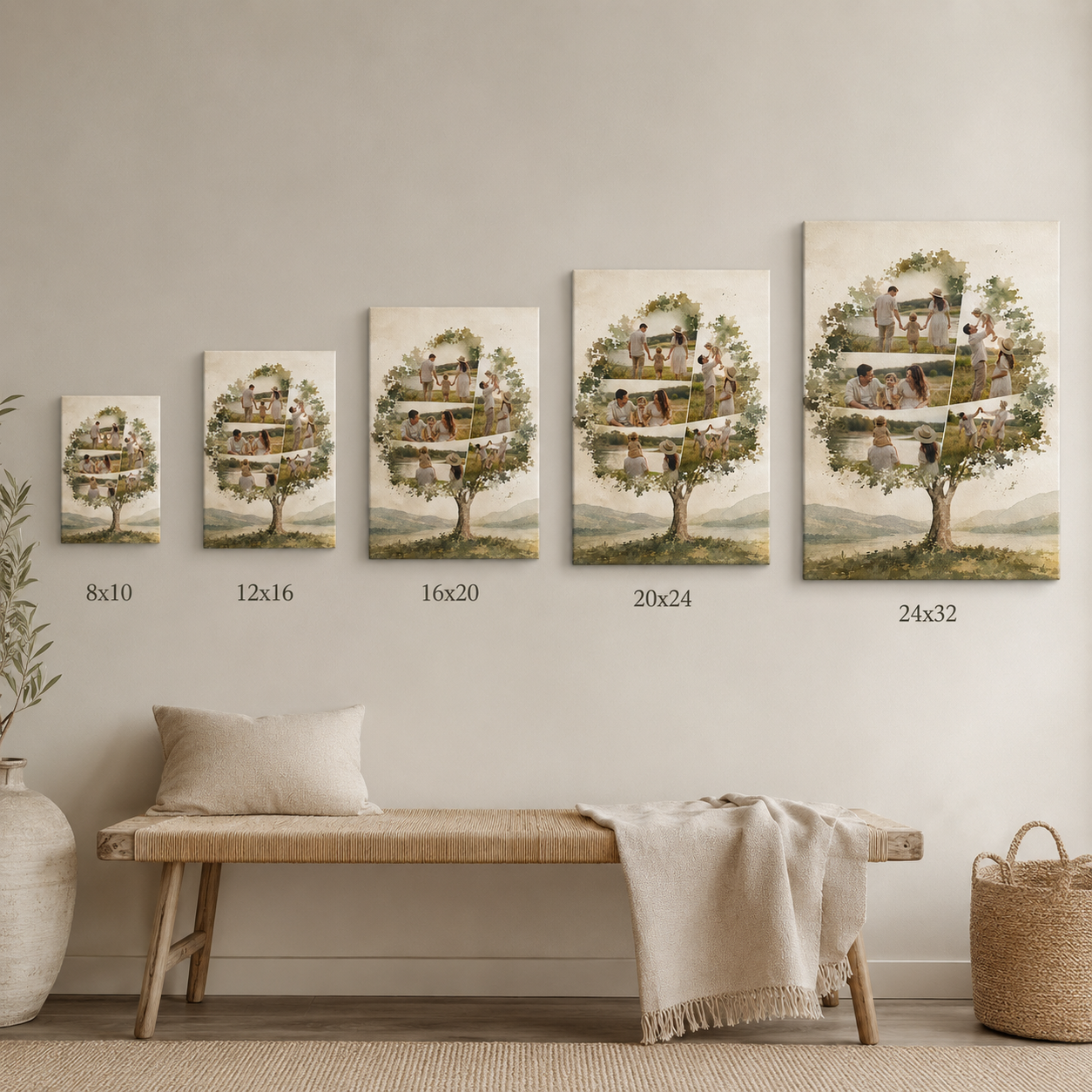 Custom Photo Tree Family Canvas Wall Art - Custom Gift For Dad TOM99