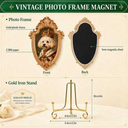 Custom Dog Vintage Photo Frame Magnet, Personalized Pet Portrait Fridge Magnet, Gold Frame Dog Artwork Magnet THUC99