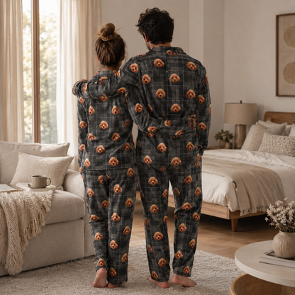 Personalized Pet Photo Pajamas Set for Men Women, Custom Dog Face Matching Sleepwear THUC99