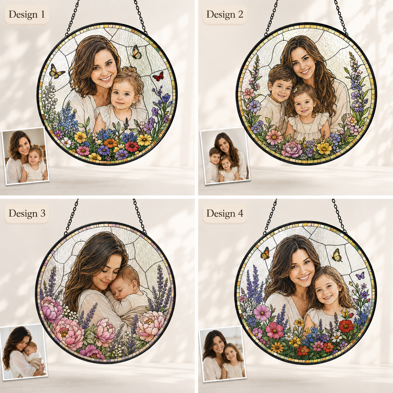 Custom Grandma Photo Stained Glass Suncatcher, Personalized Nana Portrait Window Decor Gift THUC99