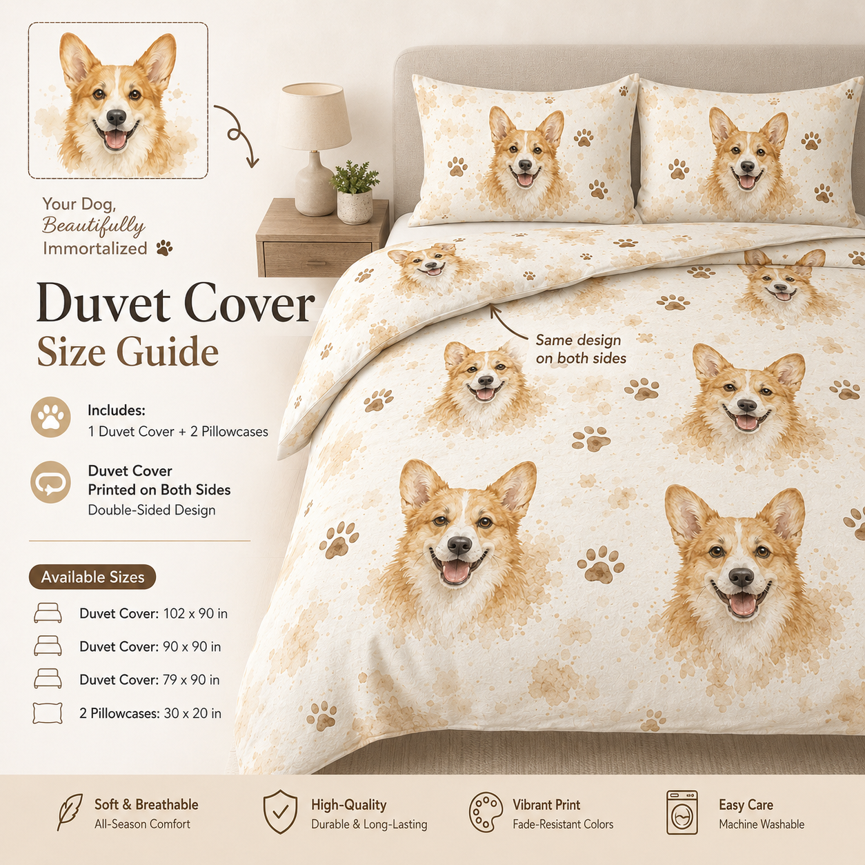 Custom Dog Photo Bedroom Set, Personalized Pet Bedding Gift For Family THUC99
