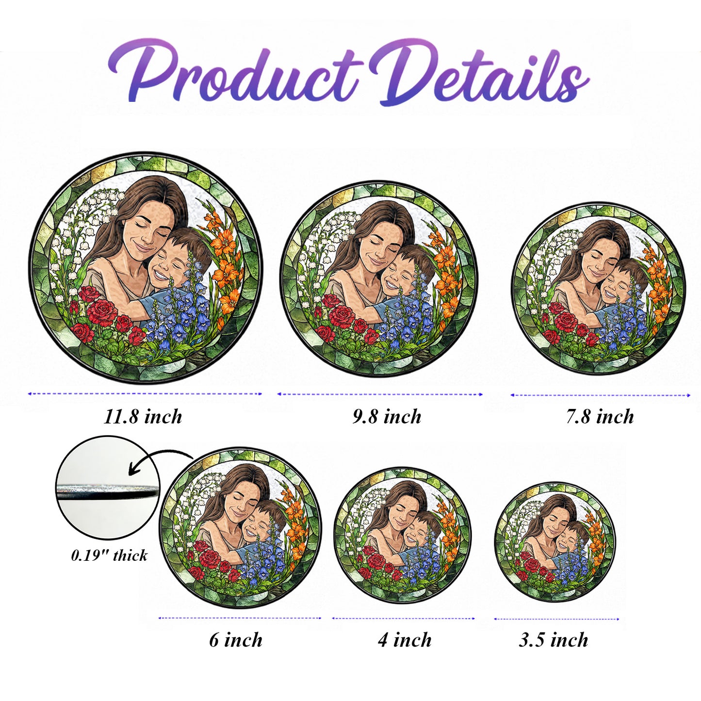 Personalized Mother & Child Stained Glass Suncatcher – Custom Portrait Floral Window Hanging, Mom Gift THUC99
