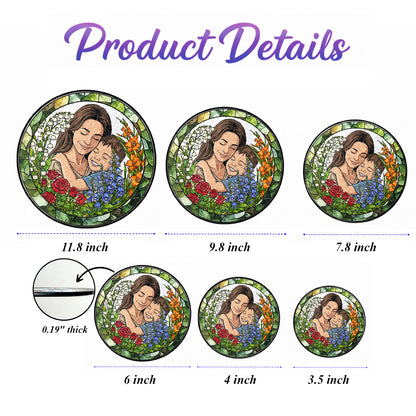 Personalized Mother & Child Stained Glass Suncatcher – Custom Portrait Floral Window Hanging, Mom Gift THUC99