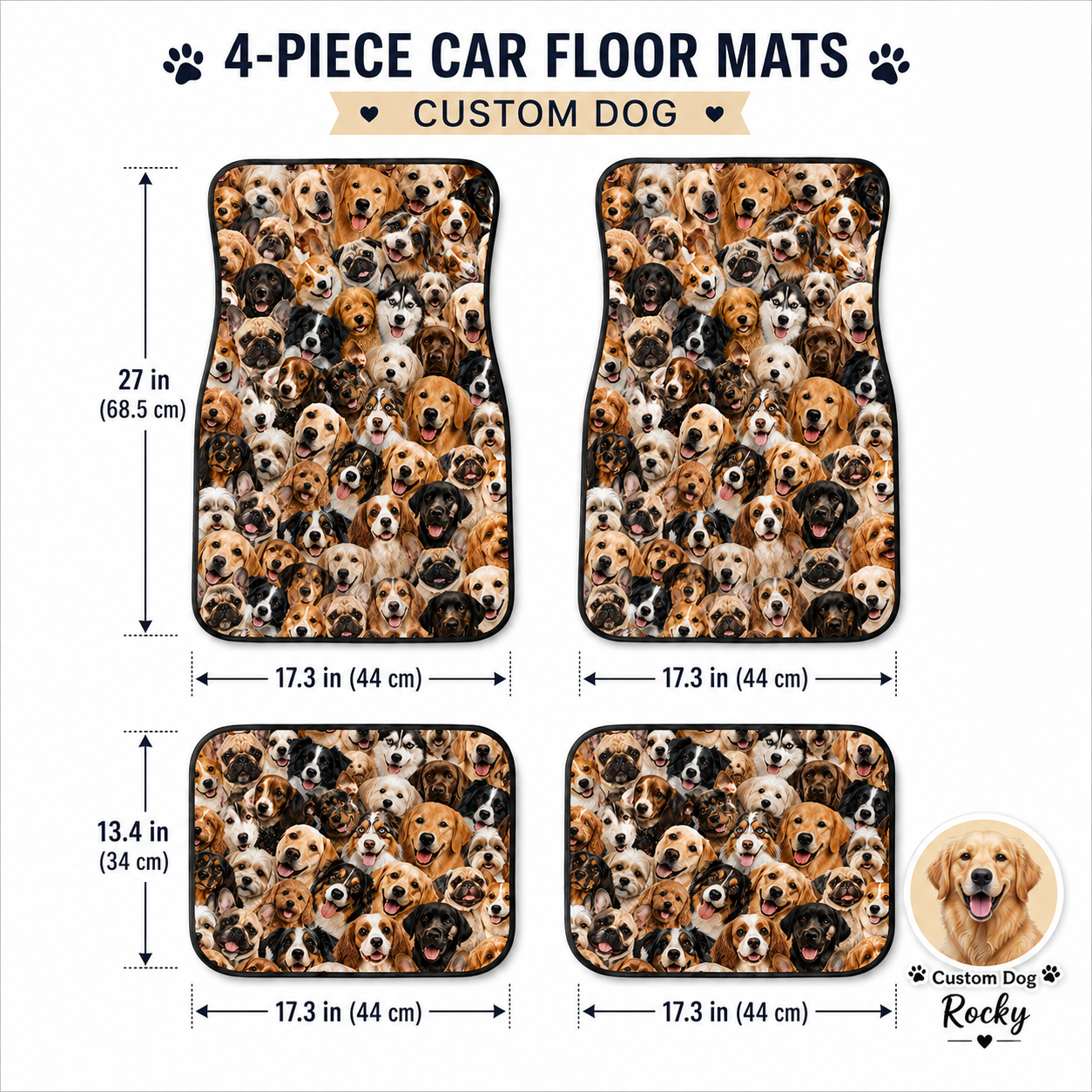 Personalized Pet Car Floor Mats Set, Custom Dog Picture Car Interior Decor THUC99