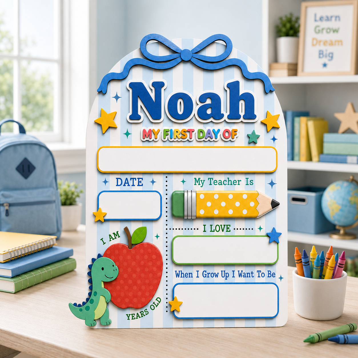 Custom Name School Sign for Kids, Acrylic Wood Back to School Board Gift For Boy And Girl THUC99