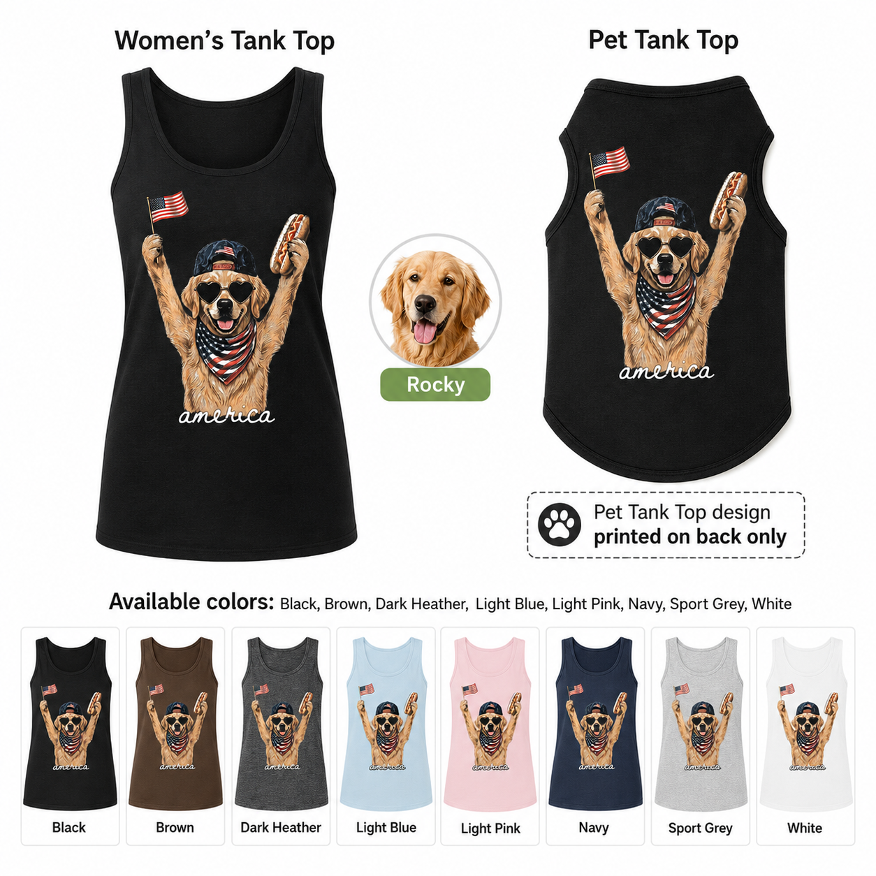 Personalized Women’s and Pet Tank Top Set, Custom Dog Photo Matching Summer Shirt THUC99