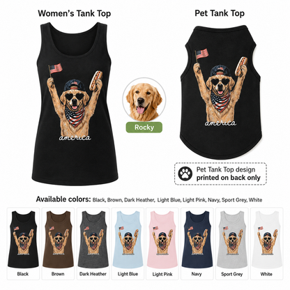 Personalized Women’s and Pet Tank Top Set, Custom Dog Photo Matching Summer Shirt THUC99