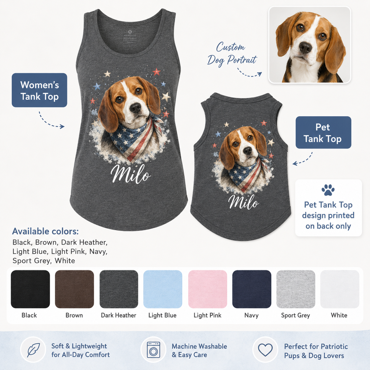 Custom Pet Photo Women’s Tank Top Set, Matching Dog Mom and Dog Outfit Gift THUC99