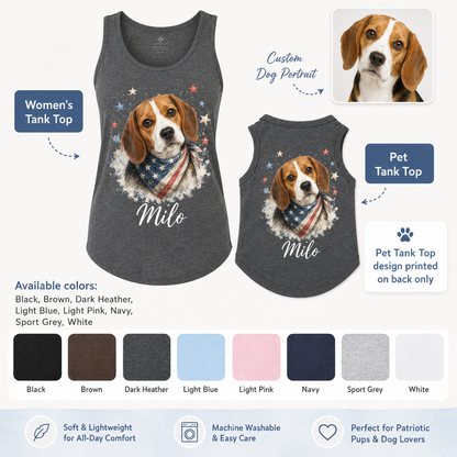 Custom Pet Photo Women’s Tank Top Set, Matching Dog Mom and Dog Outfit Gift THUC99