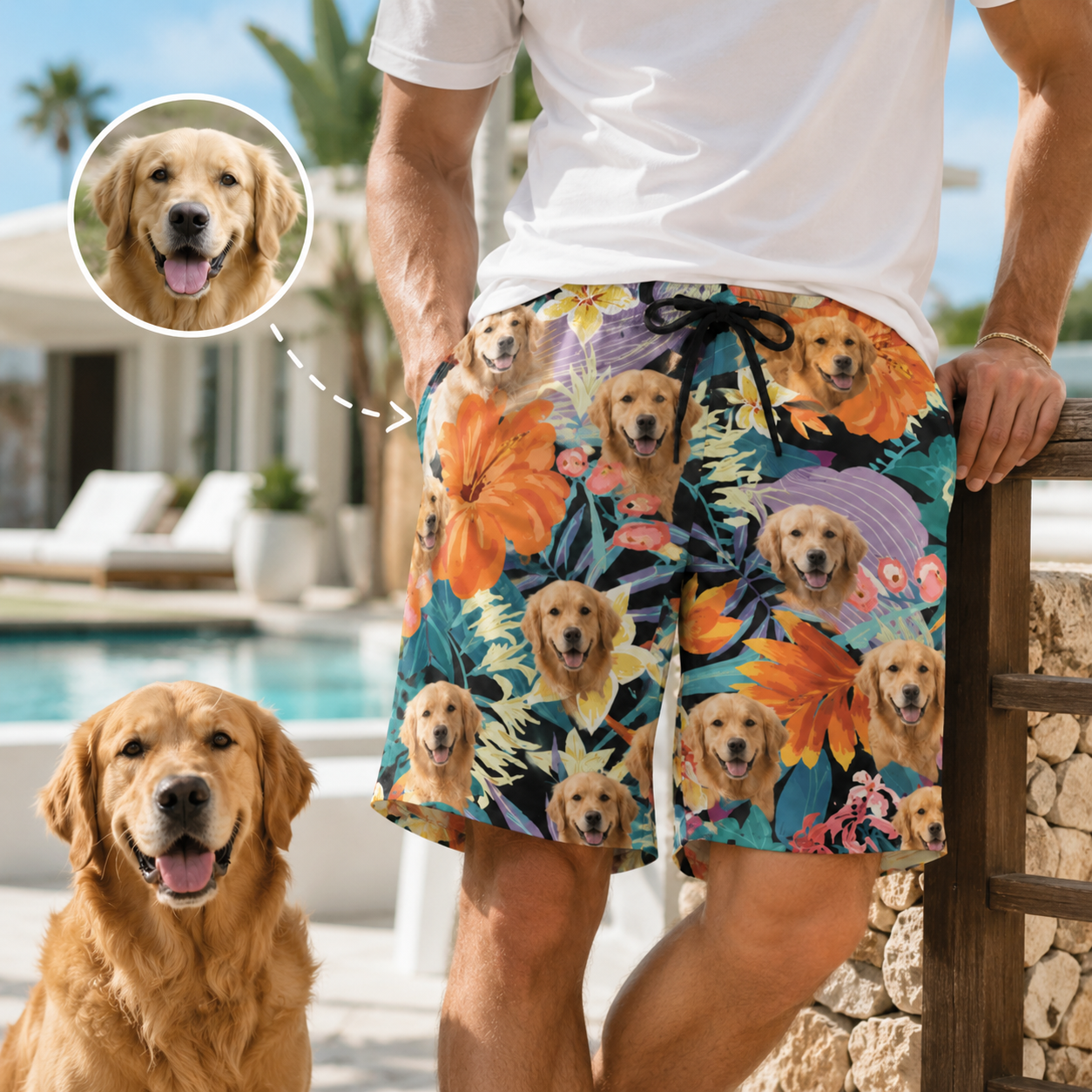 Personalized Custom Dog Face Beach Shorts All Over Print Summer Swimwear THUC99