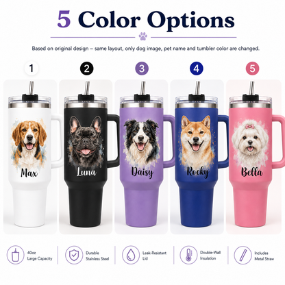 Custom Dog Portrait Travel Mug 40oz – Personalized Pet Picture Tumbler for Dog Lovers THUC99