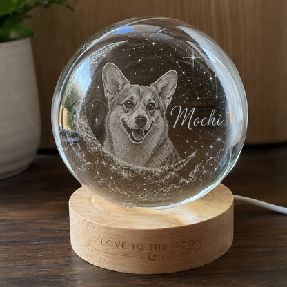 Custom Dog Photo Crystal Lamp, Personalized Pet Moon Crystal Ball Night Light, Dog Memorial Gift THUC99
