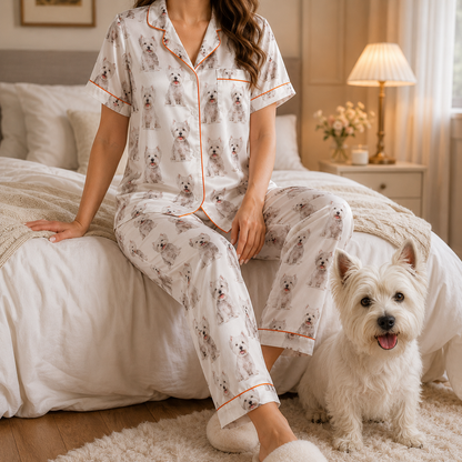 Custom Dog Image Satin Nightwear Set Personalized Pet Lover Sleepwear Gift THUC99