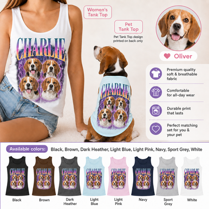 Personalized Matching Women’s and Dog Tank Tops, Custom Pet Photo Outfit Set THUC99