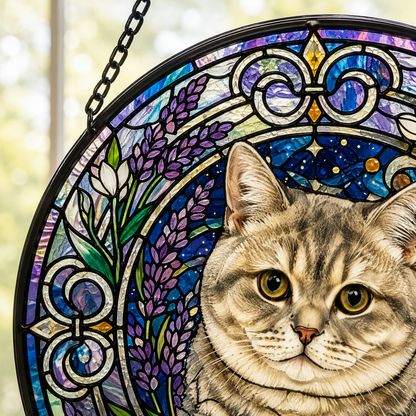 Custom Photo Cat Glass Suncatcher – Personalized Pet Portrait Gift | Cat Window Decor THUC99