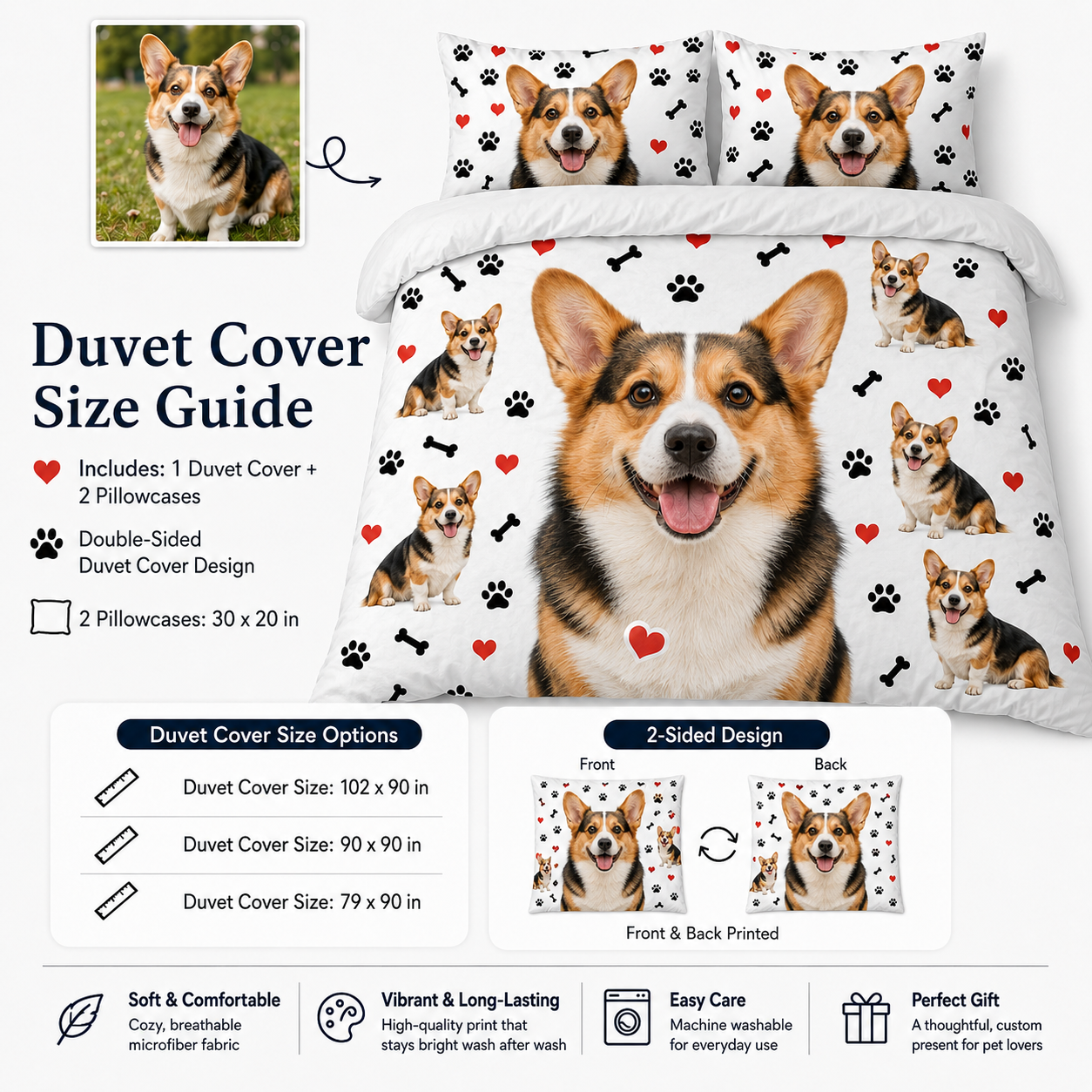 Custom Pet Face Bedding Set, Personalized Dog Lover Bedroom Decor THUC99