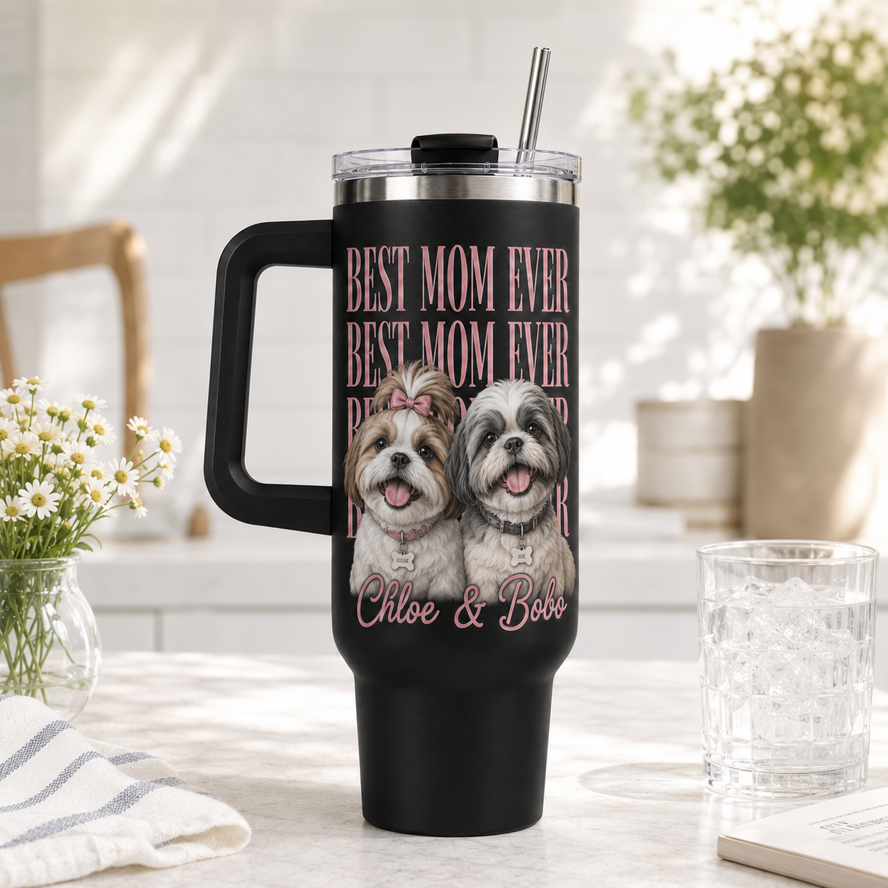 Personalized Dog Dad 40oz Tumbler – Custom Pet Photo Travel Cup for Men and Pet Owners THUC99