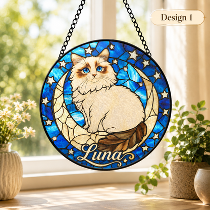 Personalized Cat Portrait Suncatcher – Custom Photo Stained Glass Window Decor For Pet Lover THUC99