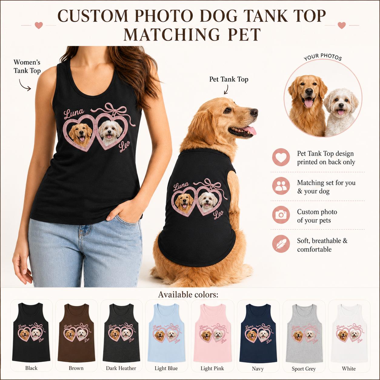 Custom Matching Women’s and Dog Tank Top Set, Custom Pet Photo Owner and Pet Outfit THUC99