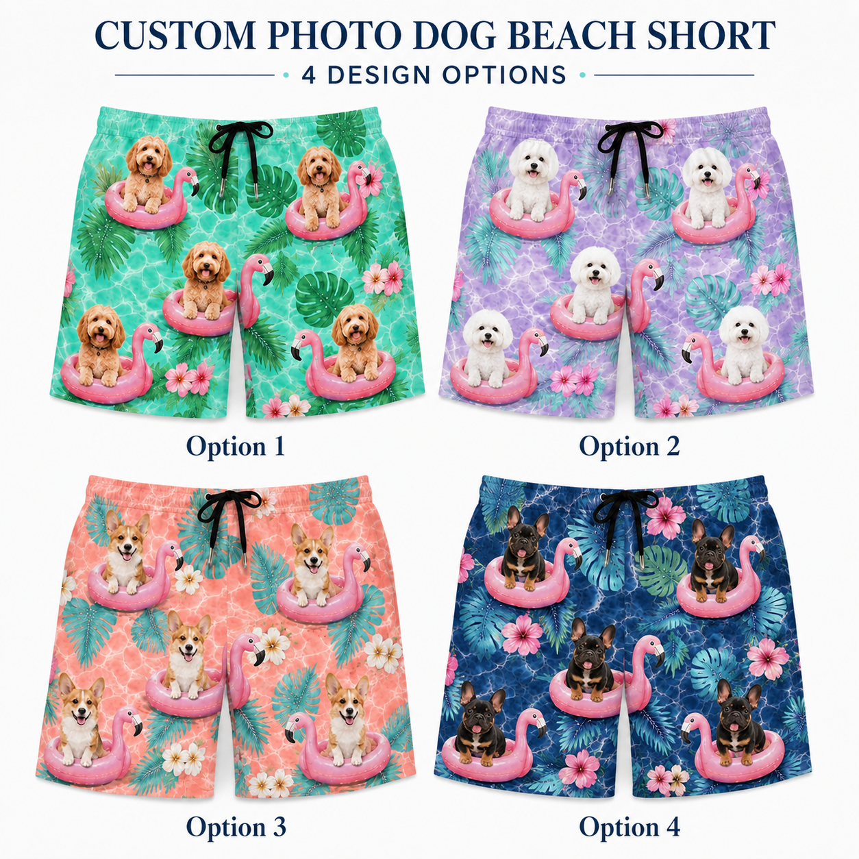 Custom Pet Portrait Beach Shorts Personalized Dog Lover Swim Trunks Gift THUC99