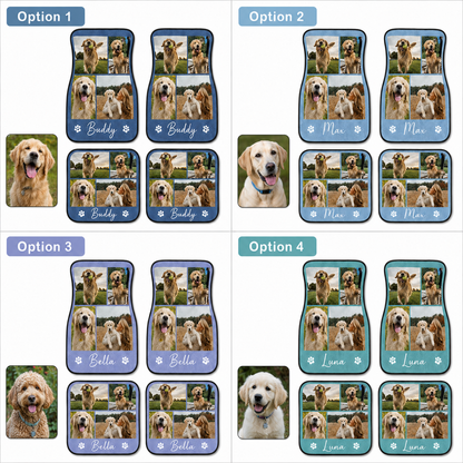Custom Pet Portrait Car Floor Mats 4-Piece Set, Personalized Dog Lover Auto Accessories THUC99