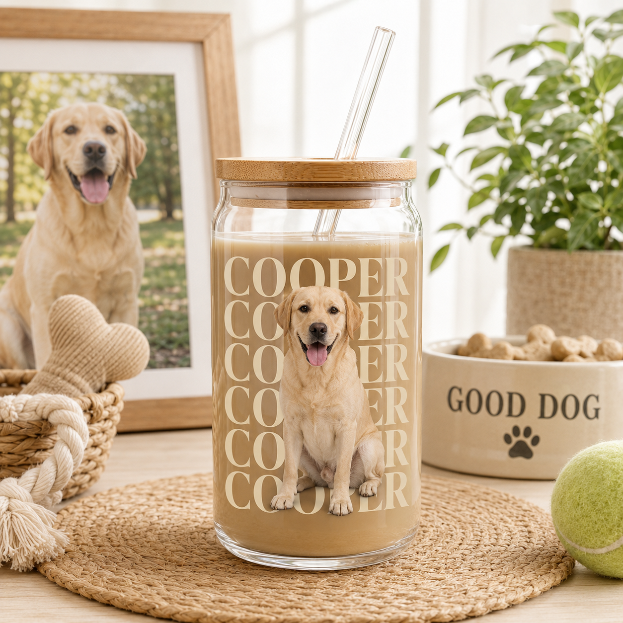 Custom Dog Mom Glass Tumbler – Personalized 16oz Cup with Lid & Straw THUC99