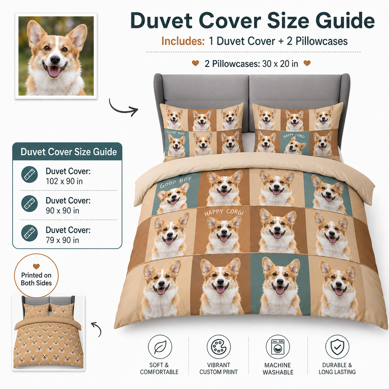 Custom Dog Face Duvet Cover Set, Personalized Pet Lover Gift THUC99