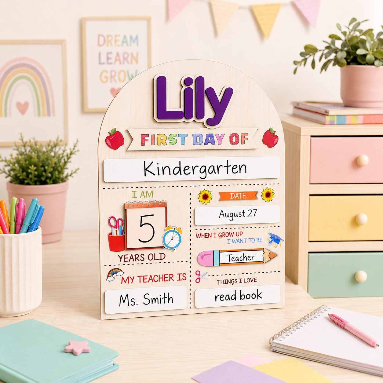 Personalized Back to School Photo Prop, Custom Acrylic Wood School Sign THUC99
